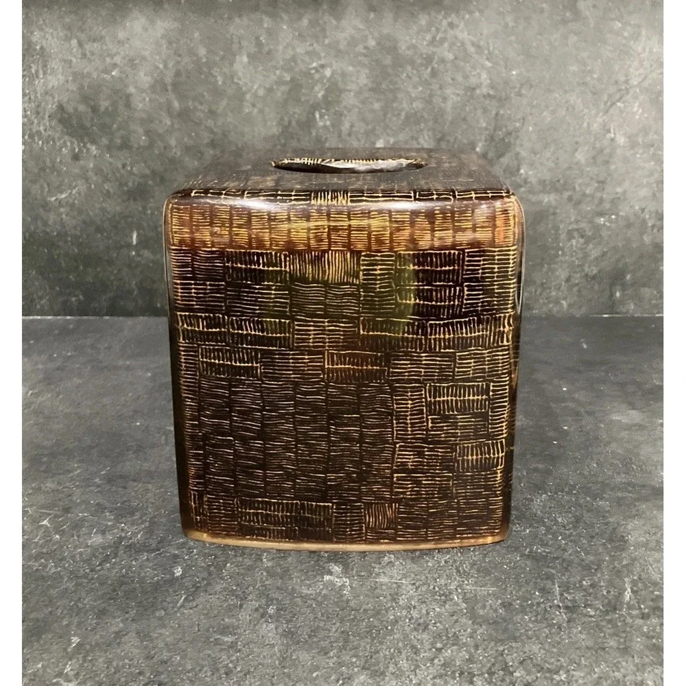 Joseph Abboud Laila Dark Brown Tissue Box Cover Resin Wood Look Environments